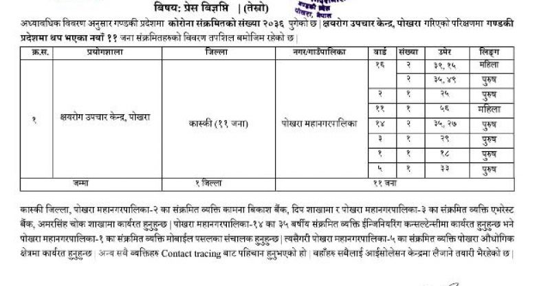 पोखरामा थप १६ जनामा संक्रमण, बैंकका कर्मचारी, ईन्जिनियर, मोवाईल पसलेमा संक्रमण