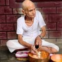 पोखराको नुवारथोकका ९० वर्षीय बृद्ध हरिनन्द बराल बिहीबार श्राद्ध गर्दै ।